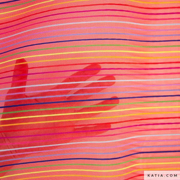 Netzstoff mit Multicolour Streifen Coral